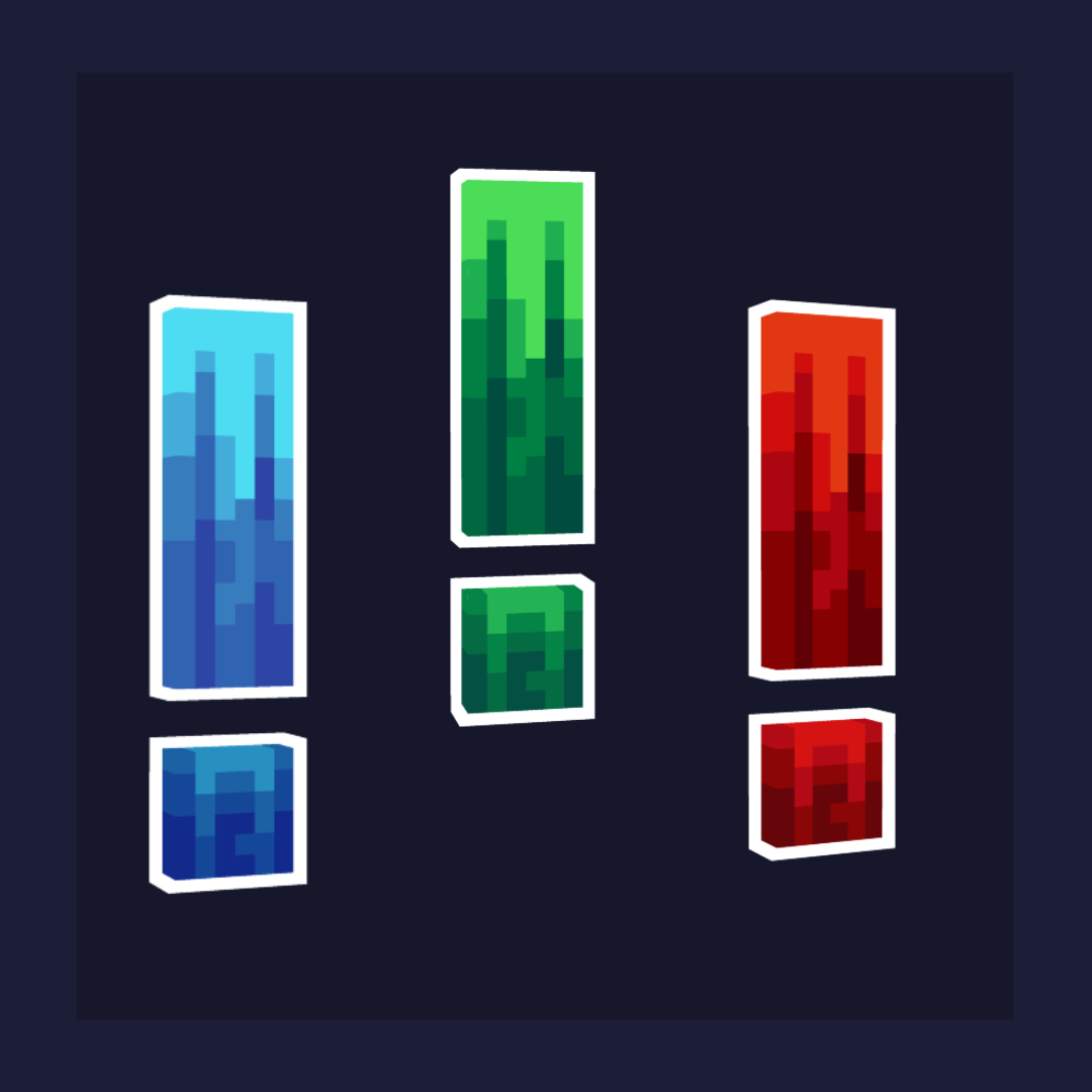 3 exclamation symbols, blue exclamation, green exclamation, red exclamation