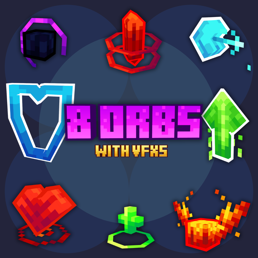 Buff orbs: 8 different orbs: invisibility, strength, speed, jump, fire resistance, heal, regeneration and resistance