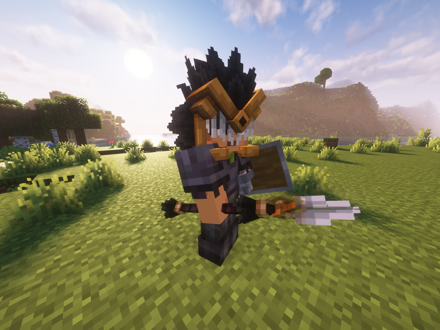 Player with T-Rex helmet and spear