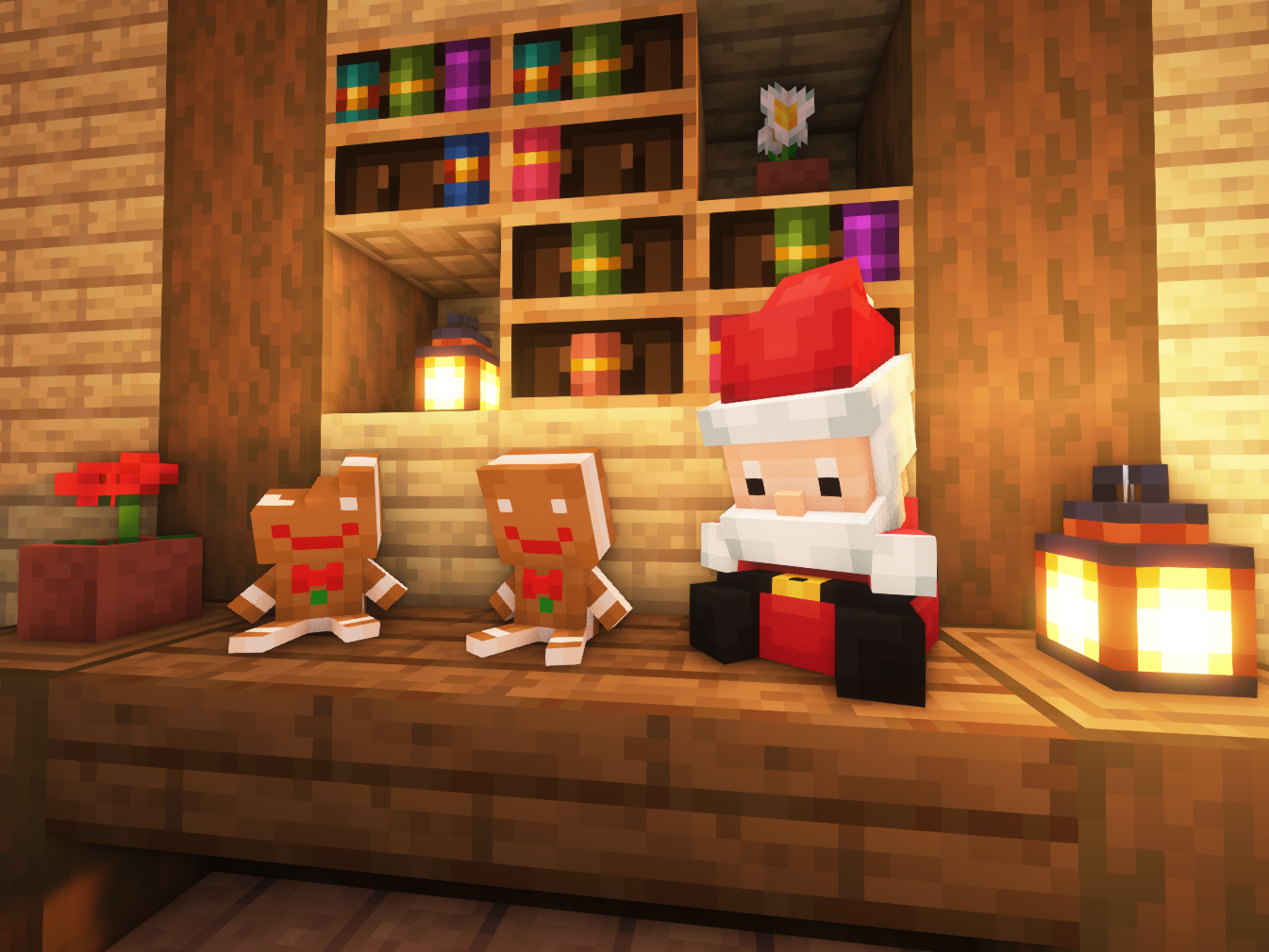 Gingerbreads + santa claus plushies
