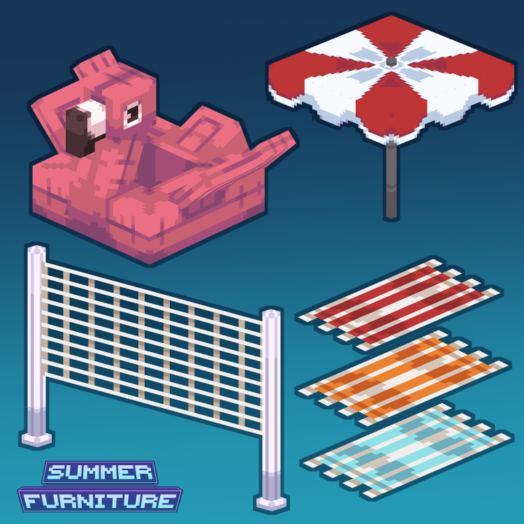 Flamingo Floatie, Beach Umbrella, Volley ball net and Floor towels