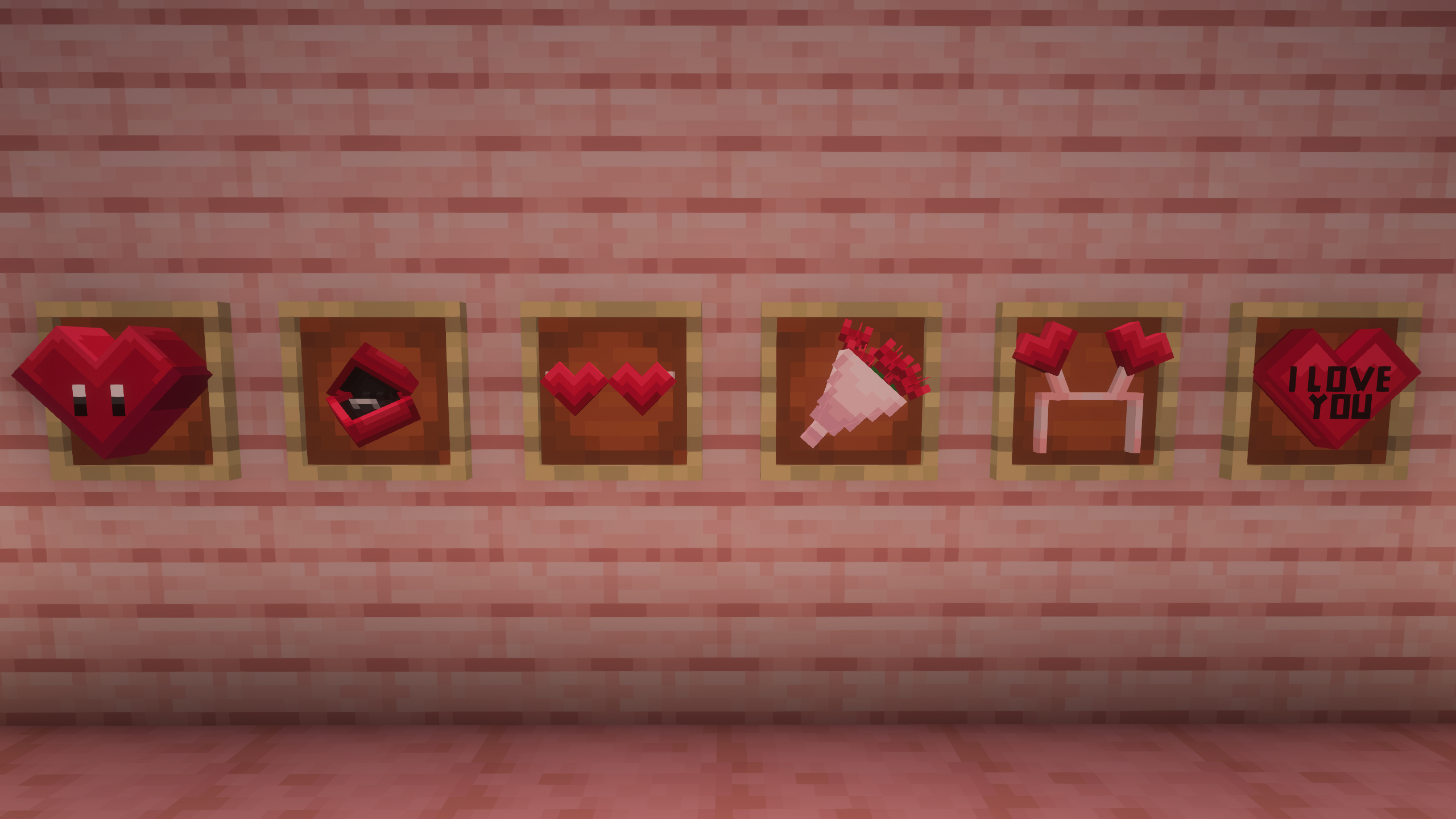 Sweet Valentine's cosmetics displayed on a cherry planks wall in Minecraft