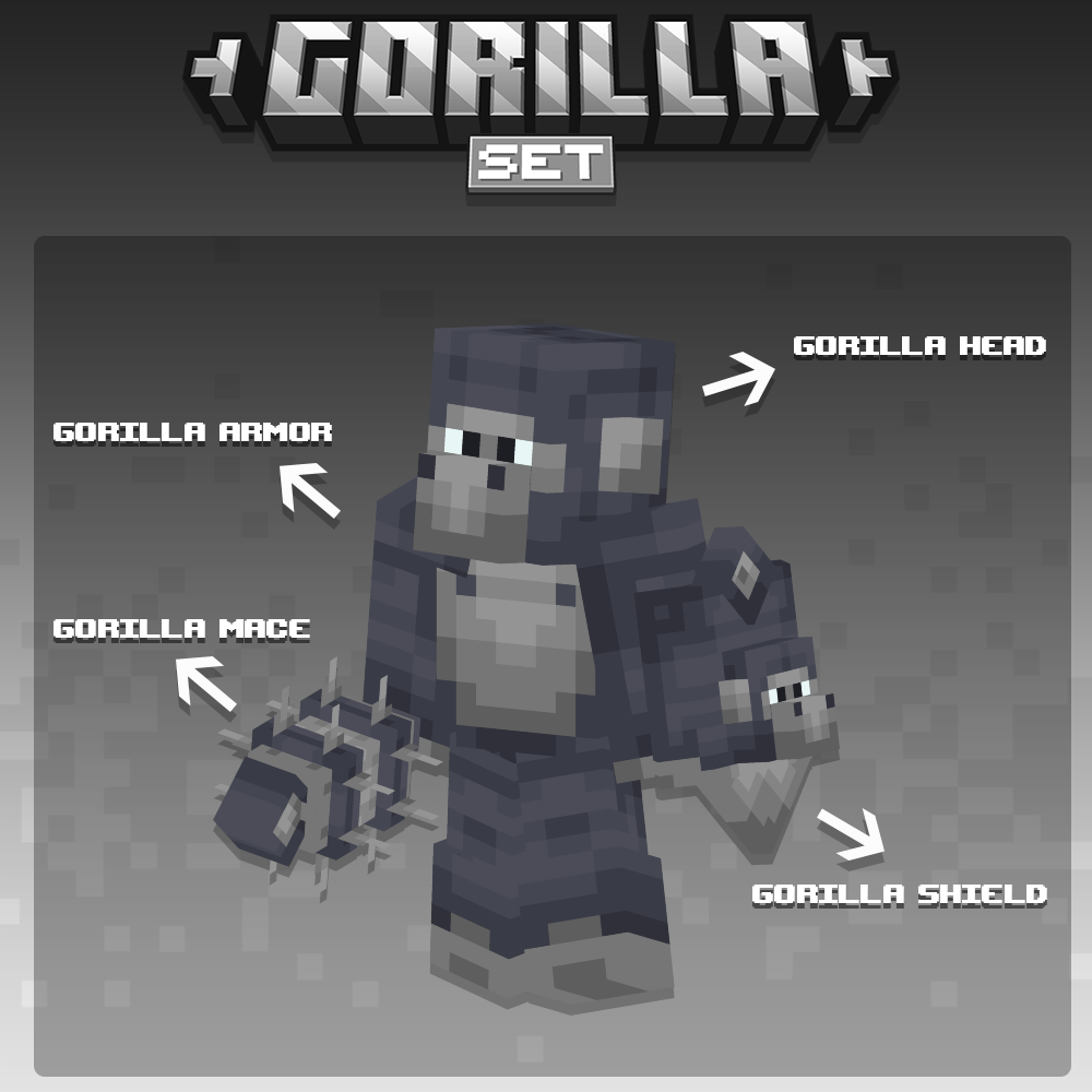 minecraft, blockbench gorilla weapons and tools set