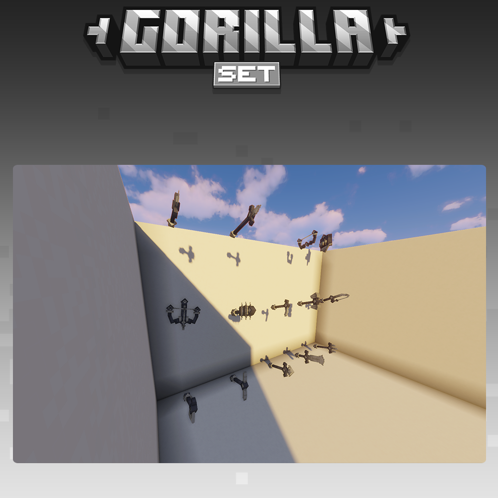 minecraft, blockbench gorilla weapons and tools set