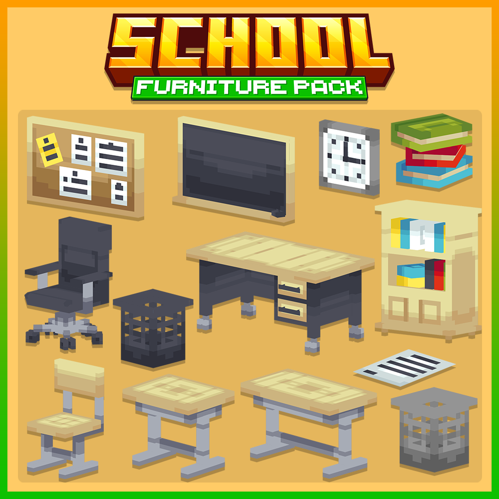 minecraft, blockbench school, classroom furniture pack