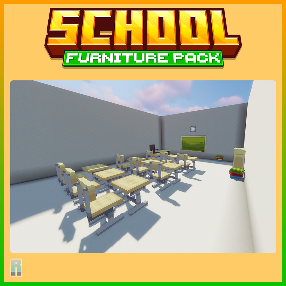 minecraft, blockbench school, classroom furniture pack
