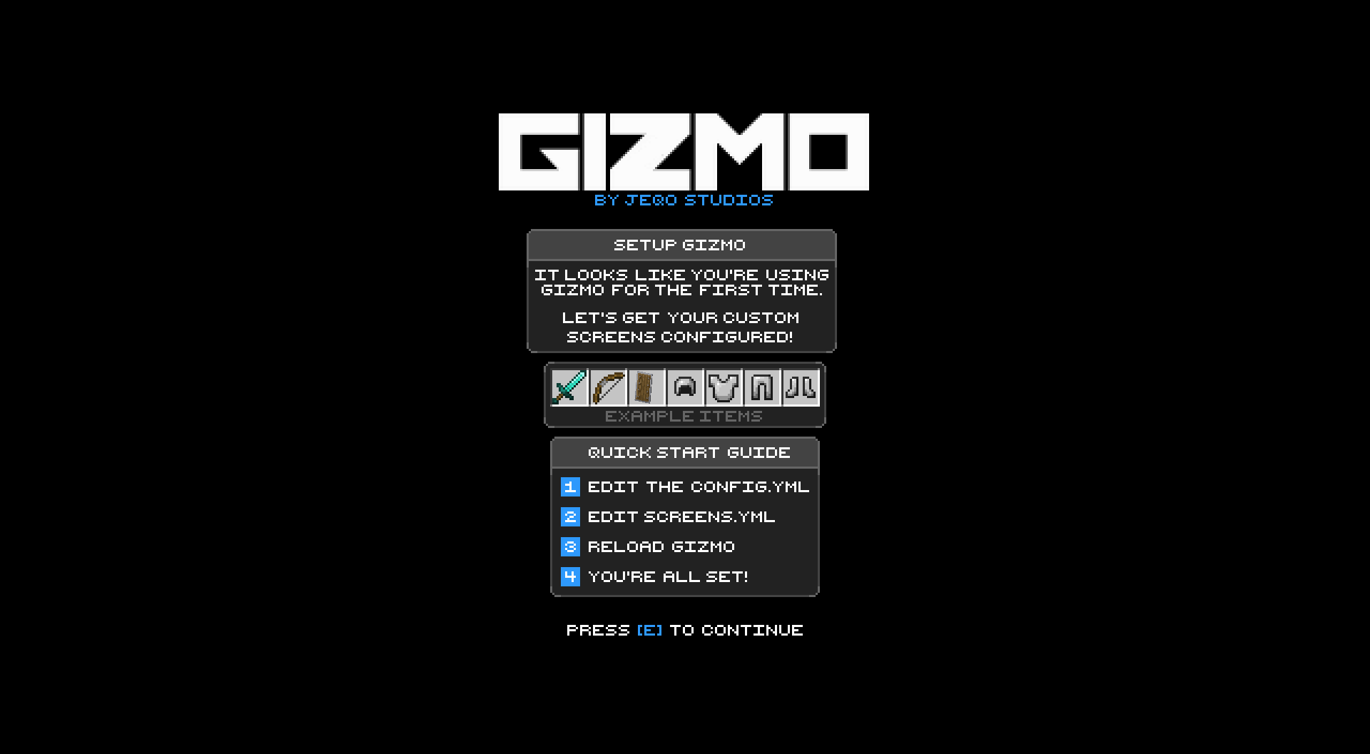 Gizmo default welcome screen