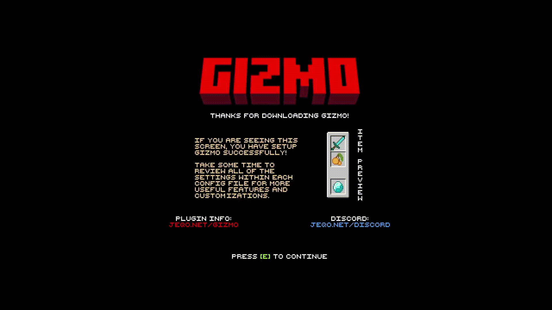 Gizmo - Welcome screen live in-game preview