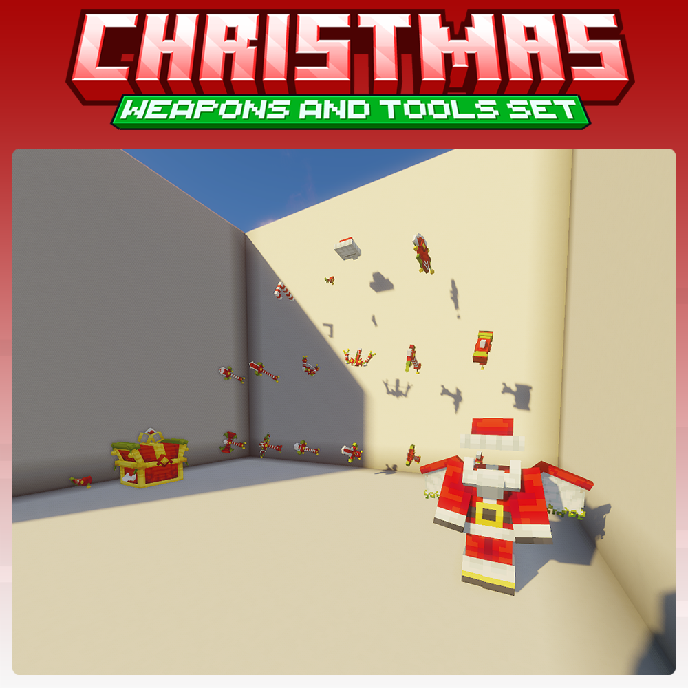 minecraft, blockbench, christmas, xmas, santa weapons, tools, armor, cosmetic set