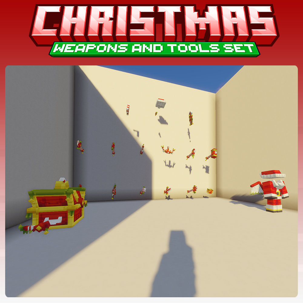 minecraft, blockbench, christmas, xmas, santa weapons, tools, armor, cosmetic set