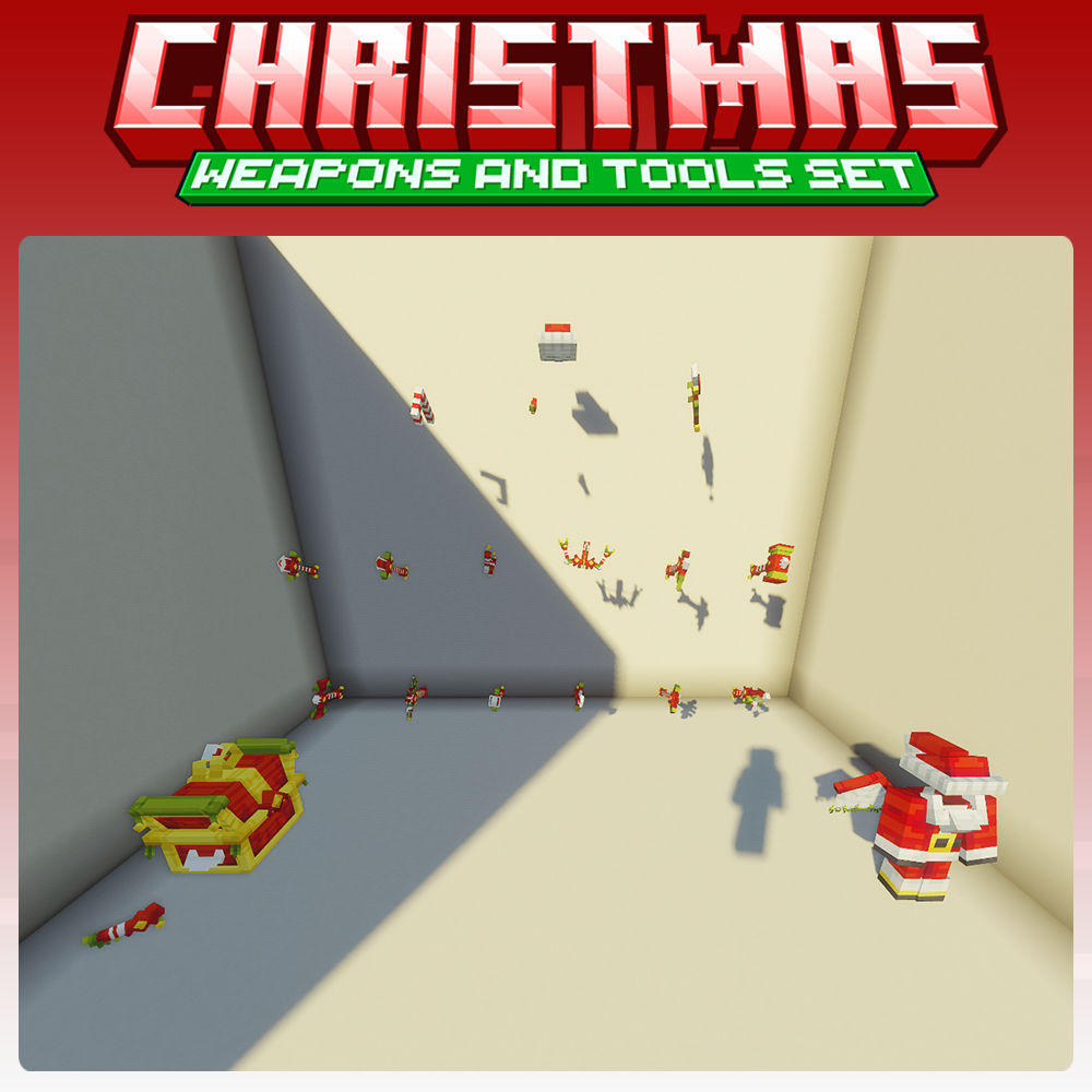 minecraft, blockbench, christmas, xmas, santa weapons, tools, armor, cosmetic set