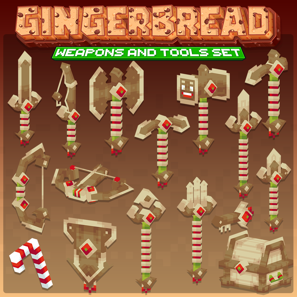 minecraft blockbench gingerbread weapons tools armor cosmetics set