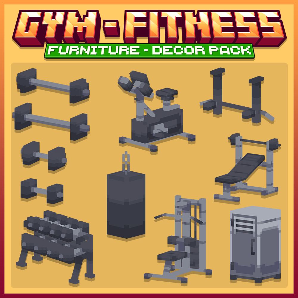 minecraft, blockbench gym, fitness, sport, furniture, decors, props, equipment pack