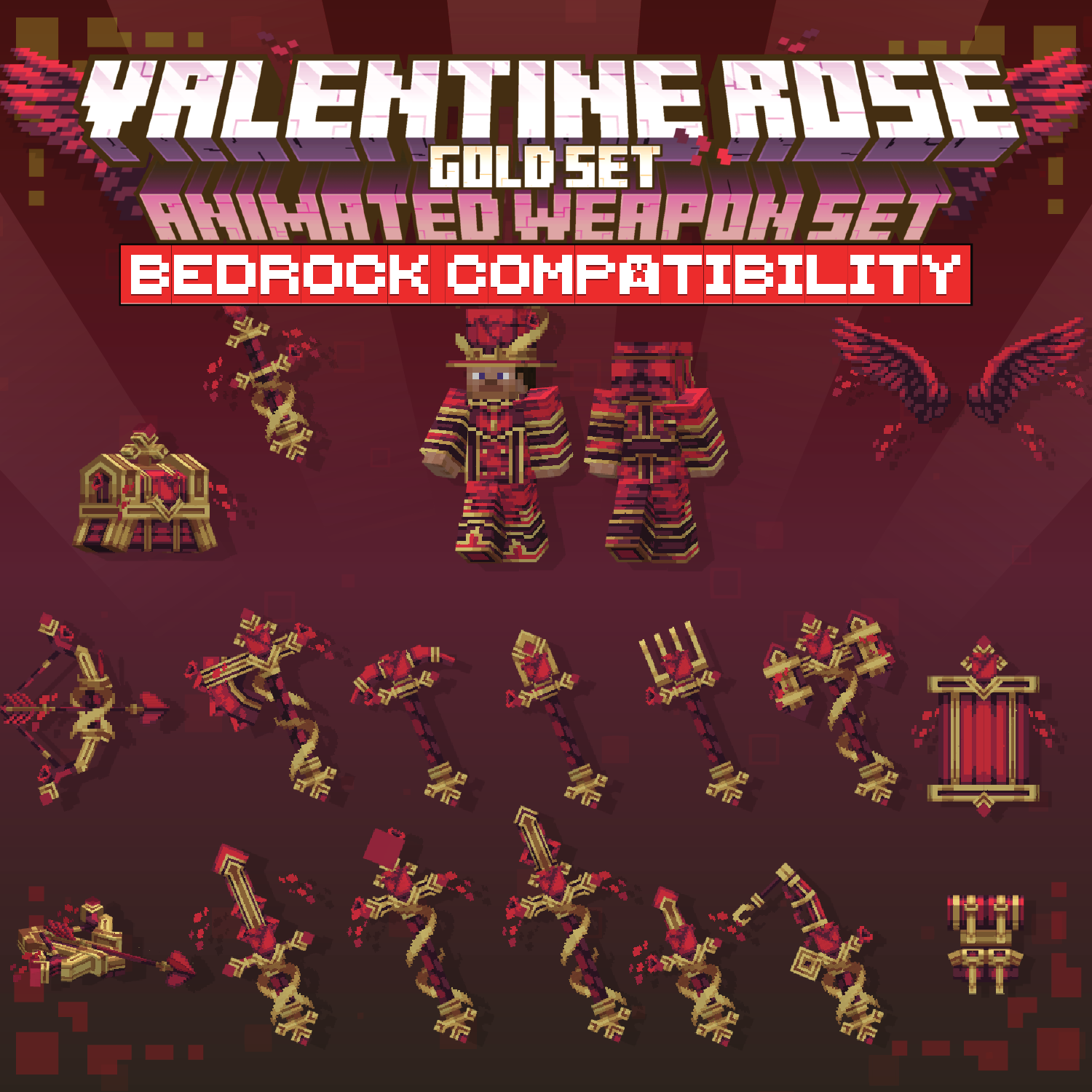 Imagen previa de Valentine Rose Gold Animated Weapon Set [For GeyserMC]