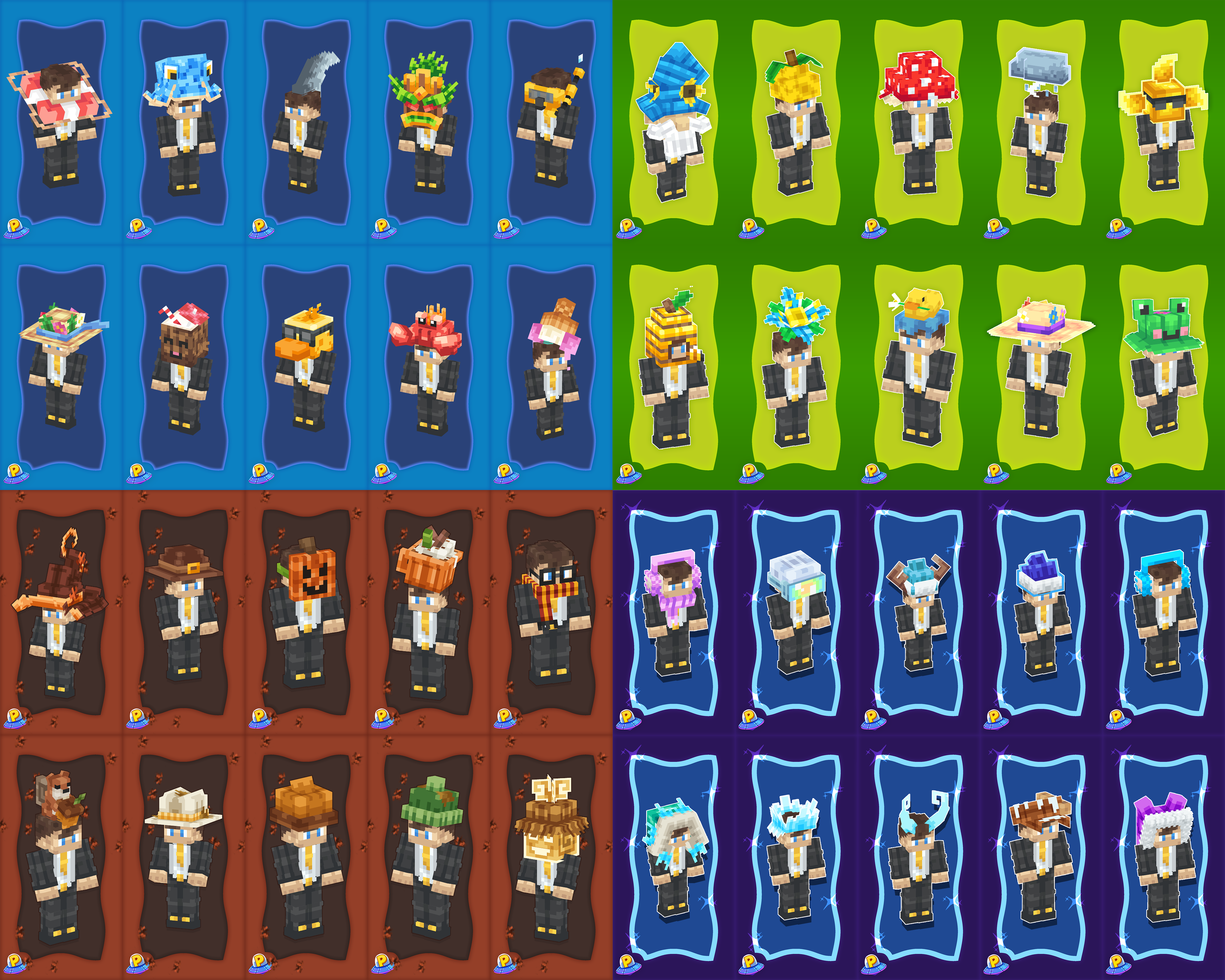 The display of 3d models for the Seasonal Hats Bundle 2025 product by iPlexity.