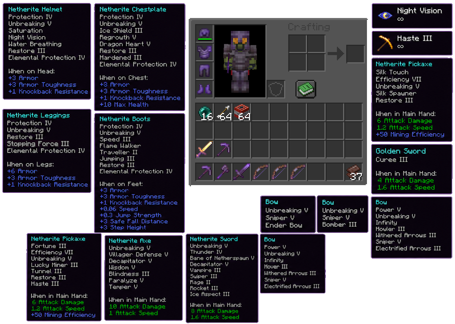 A variety of Sky's Excellent Enchantments